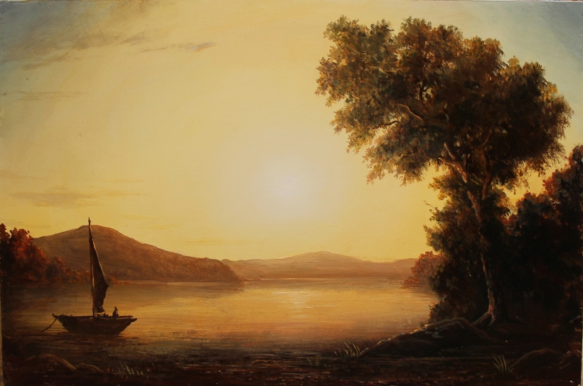 Early Morning on the Hudson River 12 x 18in. oil on panel